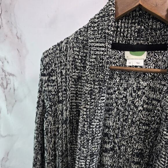 By Anthropologie Sweater Womens XS Black White Cardigan Marled Open Front - Picture 2 of 12